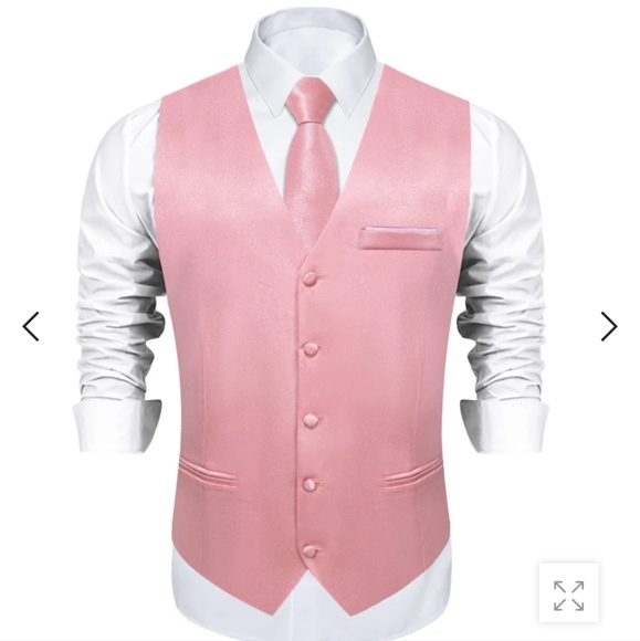 (3) M Pink Satin Waistcoat Vest, Tie, Bowtie, Handkerchief & Cufflinks Set - Picture 6 of 10